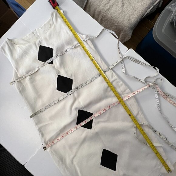 VTG Donna White Linen Black Diamond Geometric Sleeveless Shift Midi Dress‎ Sz 8 - Picture 14 of 14